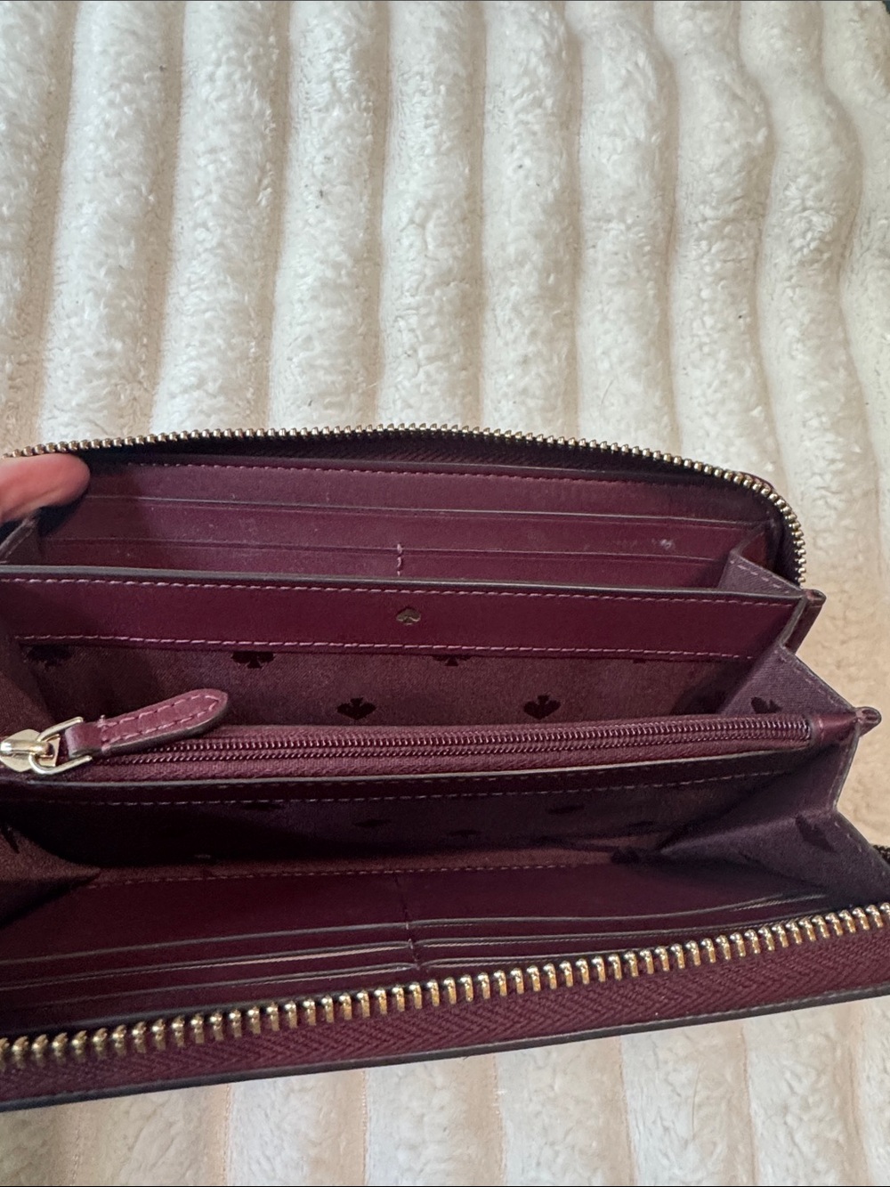 kate spade Burgundy Zip Around Leather Wallet with Gold Logo - Picture 7 of 11